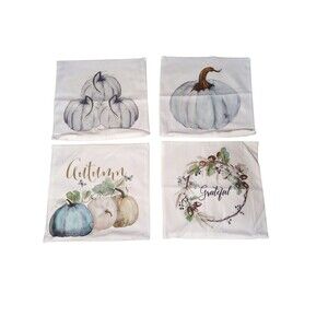 Set of 4 White Fall Pumpkin Square Pillow Covers Zipper 18 x 18 Farmhouse